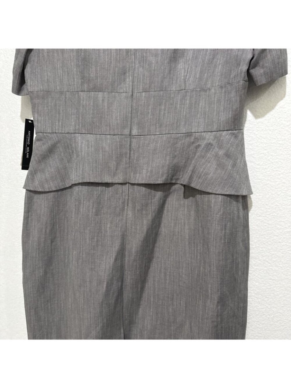 Antonio Melani Dress Navy Blue Gray Sheath Short Peplum Empire Size 14 - Picture 12 of 14